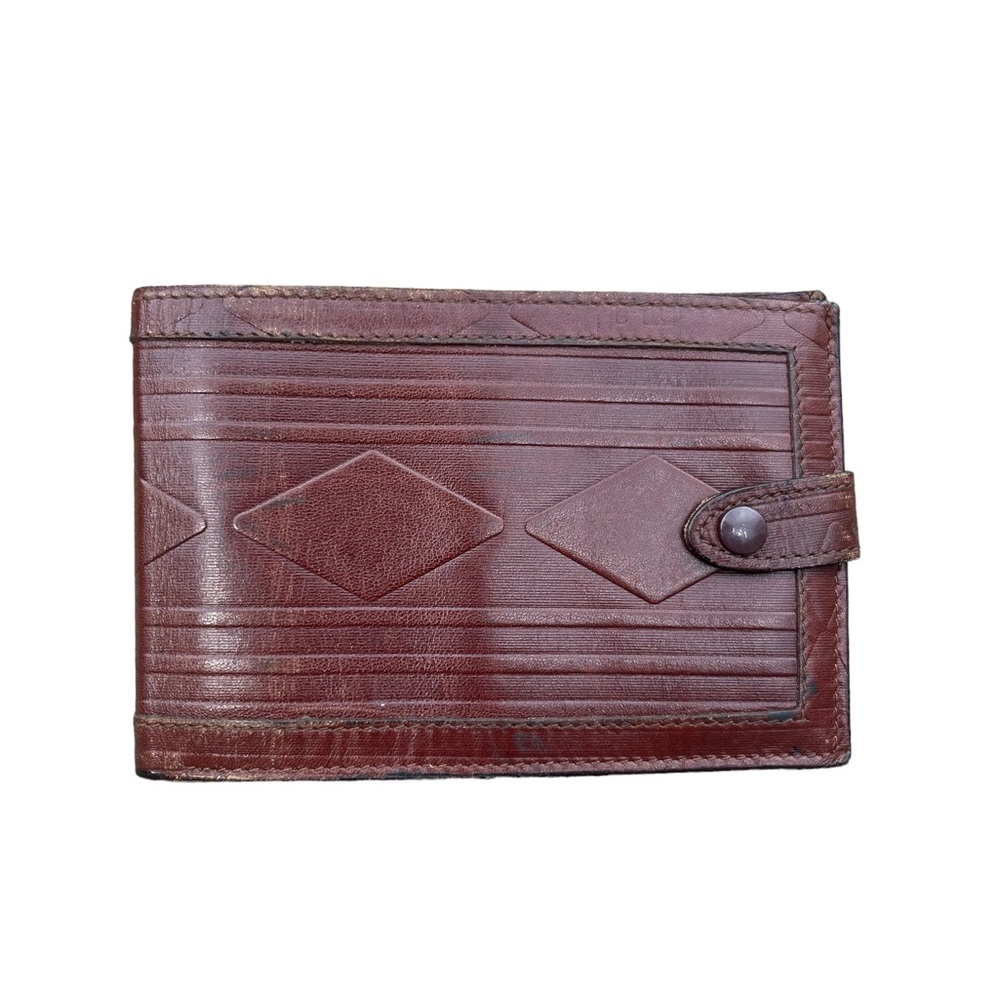 Vintage Fendi Brown Leather Wallet FF Design Snap Closure Used Condition